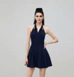 Women High Stretch Quick Dry Tennis Dress Halter Polo Waist Flare Sport Dress