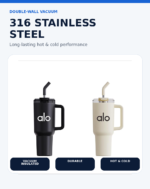Large 316 Stainless Steel Insulated Tumbler – Travel Cup with Handle - Image 5