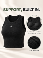 ALO Built-In Padding Sports Bra | Ribbed High Stretch Crop Top for Yoga, Gym & Daily Wear - Image 2