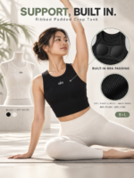 ALO Built-In Padding Sports Bra | Ribbed High Stretch Crop Top for Yoga, Gym & Daily Wear